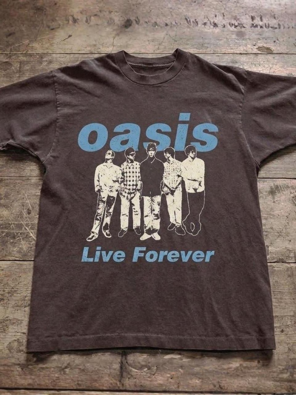 Gildan Dark Chocolate Oasis "Live Forever" Short Sleeve Tee with Light Blue
